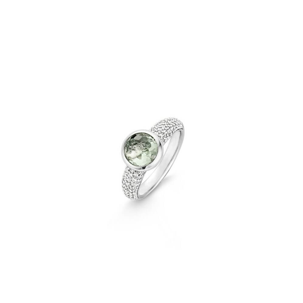 ti sento silver ring with green stone and cubic zirconia 12079gg54