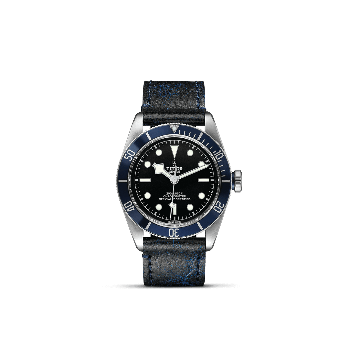 tudor black bay 41mm with blue bezel on aged leather strap m79230b 0007
