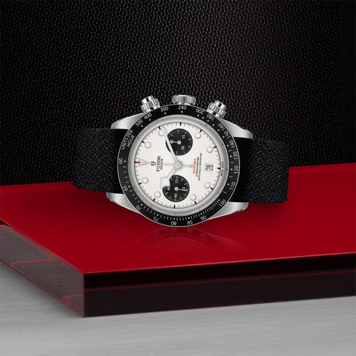 tudor black bay chrono with opaline dial black counters on black fabric strap m79360n 00087DkM