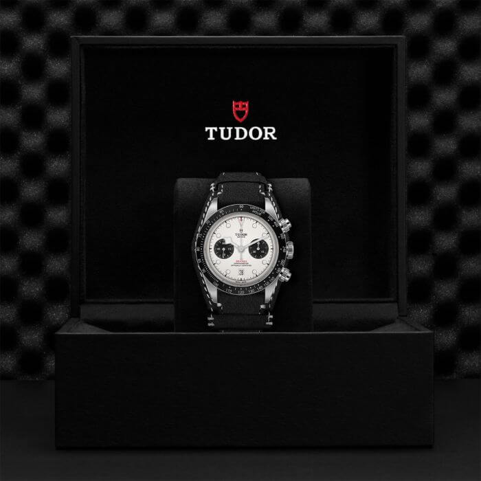 tudor black bay chrono with opaline dial black counters on black leather strap m79360n 0006zIIA