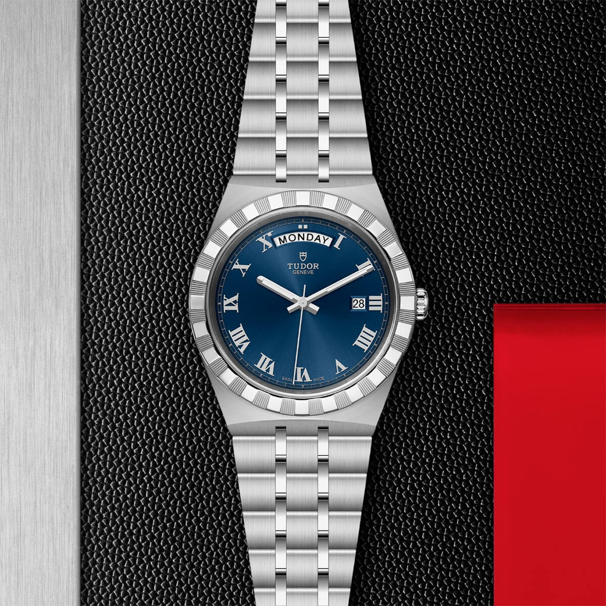tudor royal day date watch on bracelet with blue dial m28600 0005