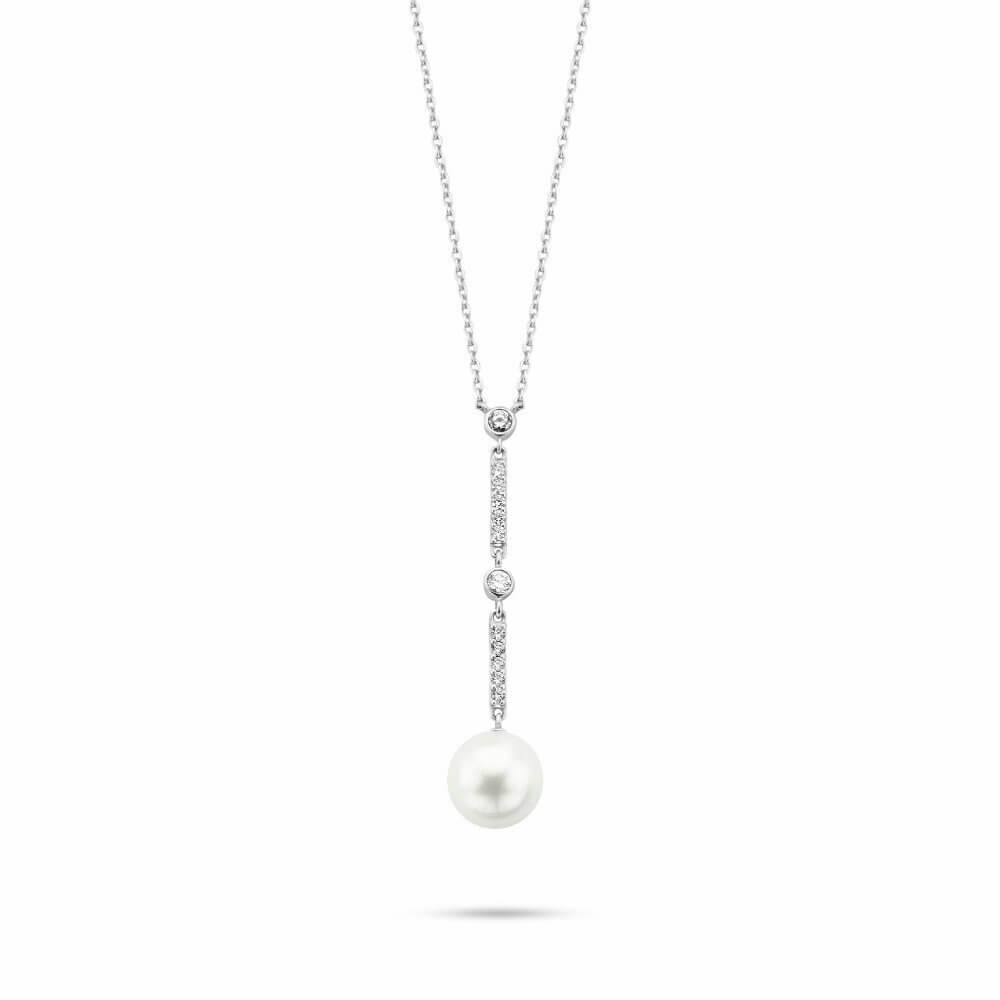 white pearl cz drop necklace 3837pw42