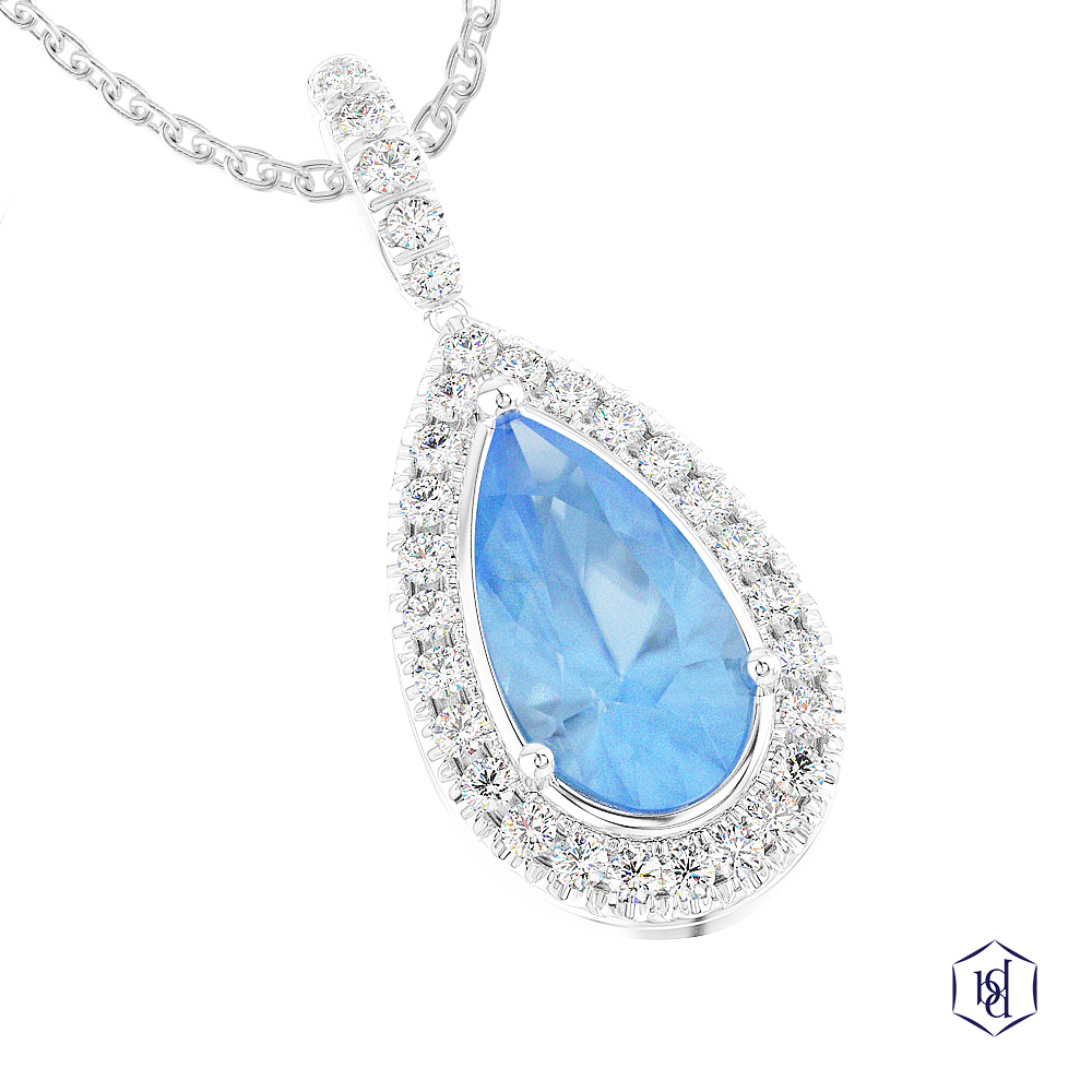 marquise cut aquamarine in a platinum pendant claw set