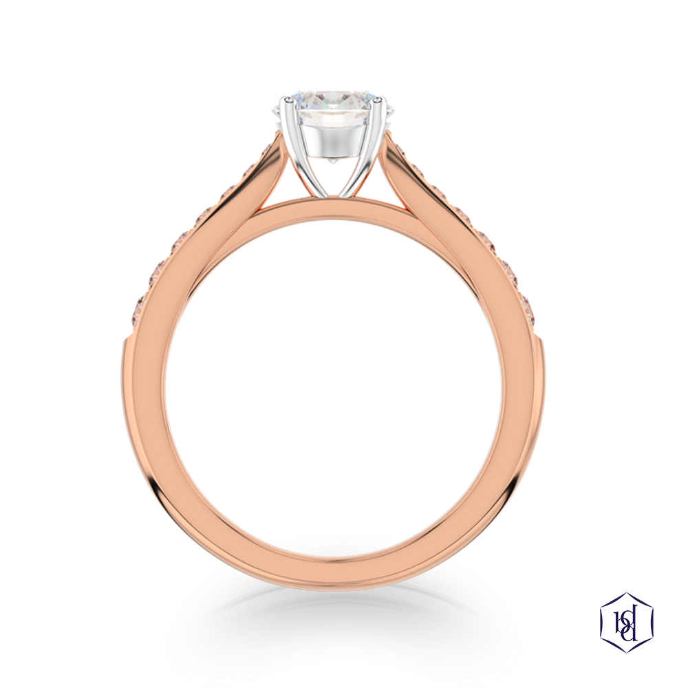 round brilliant cut diamond in a 18ct rose gold shank and platinum head solitaire diamond band