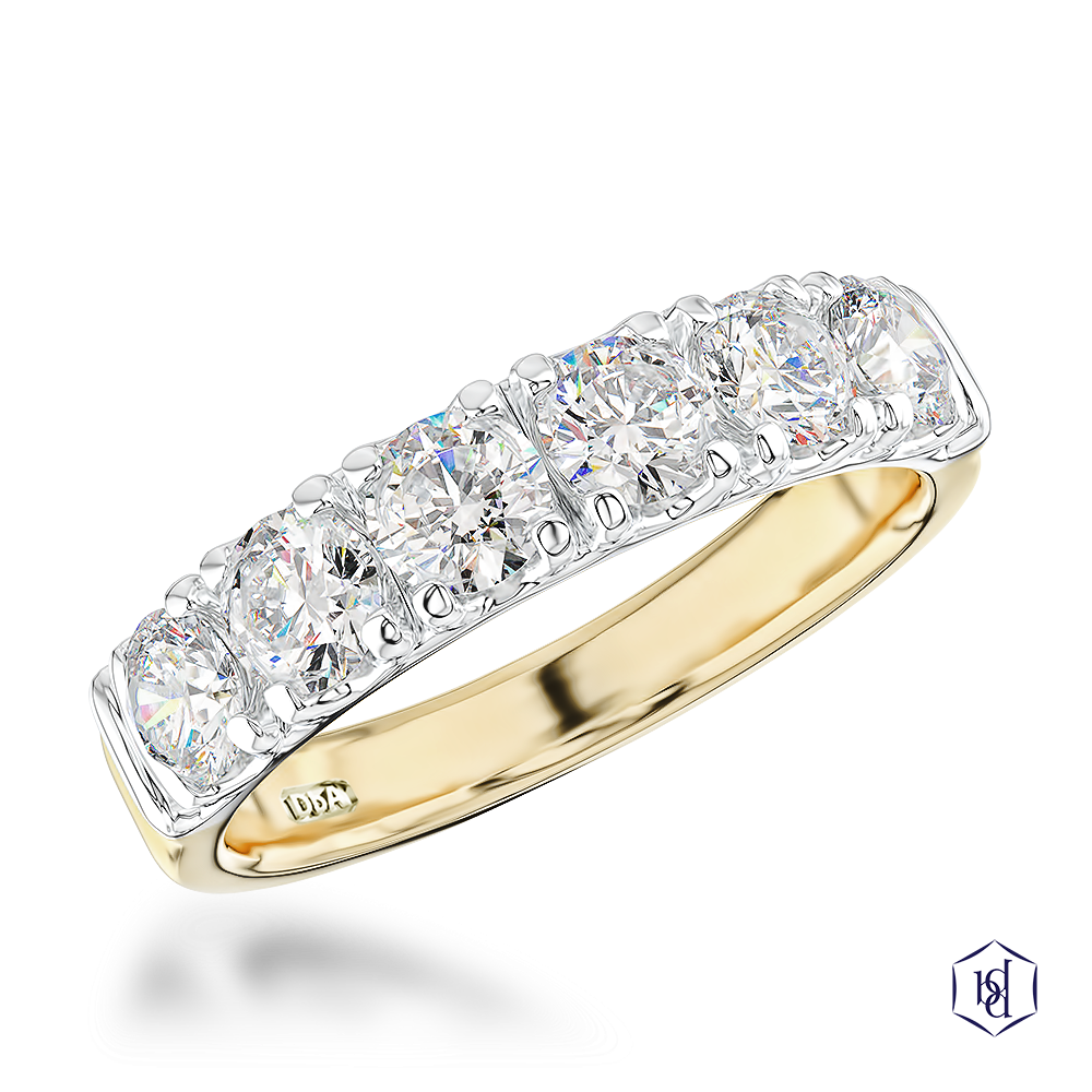 round brilliant cut diamond in a 18ct yellow gold shank and platinum head bridal diamond band