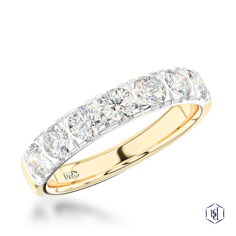 round brilliant cut diamond in a 18ct yellow gold shank and platinum head bridal plain band